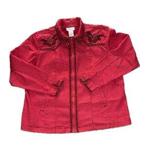 🧥🤠‎ VICTOR COSTA Occasion Red Black Western Embellished Jacket Y2K, Sz L